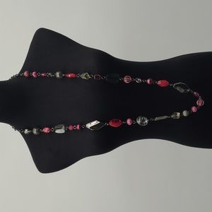 Magenta/Gunmetal Gray Necklace -22"